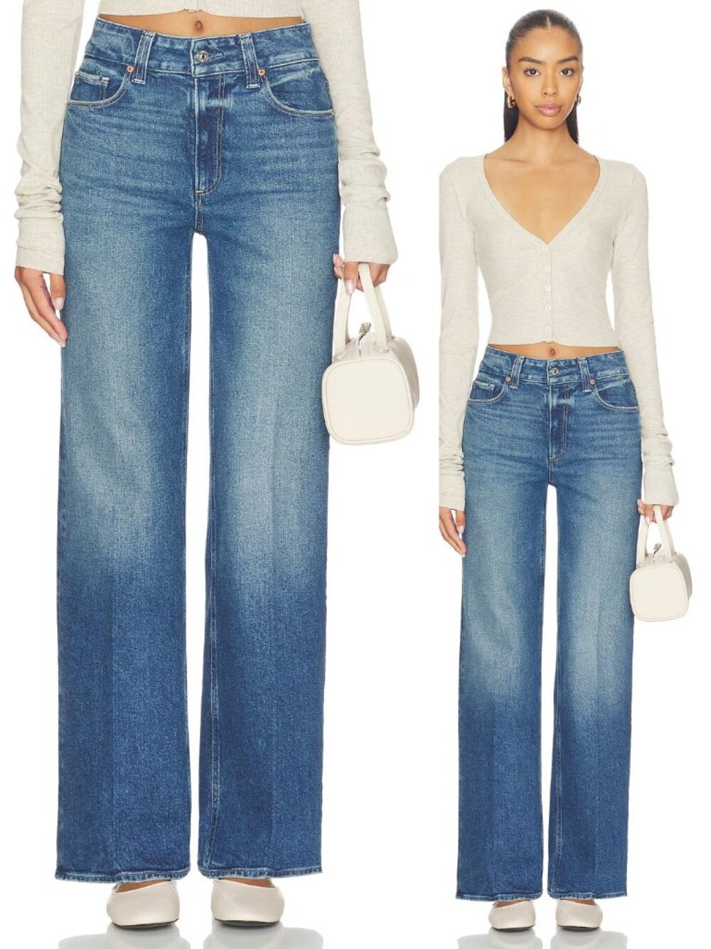 PAIGE Sasha Embellished High Rise Wide Leg Jeans